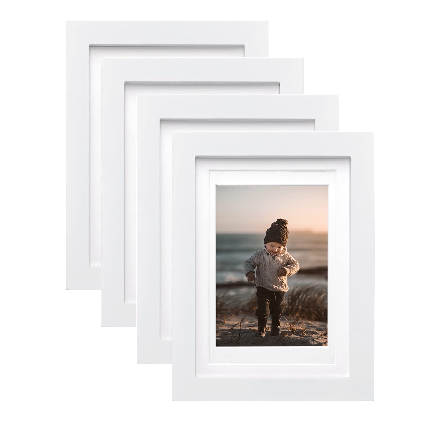 KINLINK 8x10 Picture Frames Natural Wood Frames with Acrylic Plexiglass for Pictures 4x6/5x7 with Mat or 8x10 without Mat, Tabletop and Wall Mounting Display, Set of 4