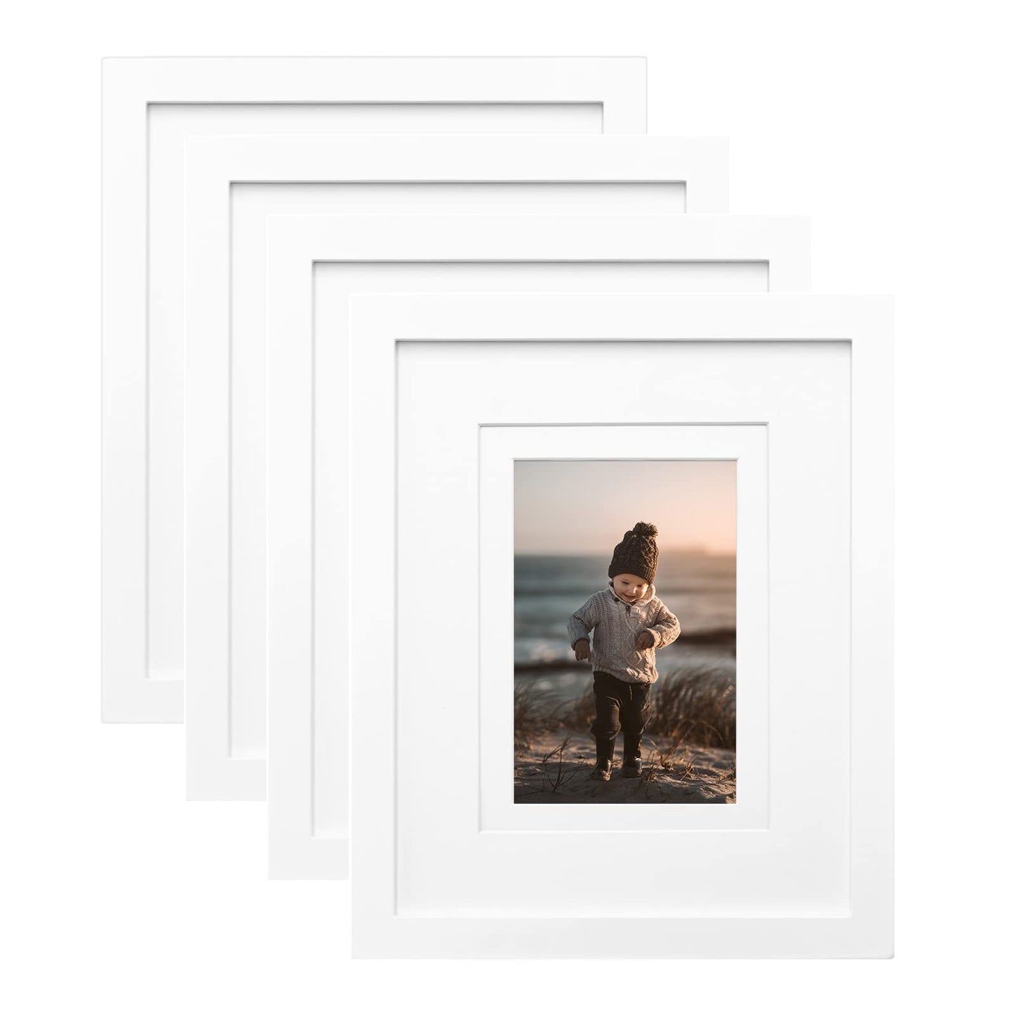 KINLINK 8x10 Picture Frames Natural Wood Frames with Acrylic Plexiglass for Pictures 4x6/5x7 with Mat or 8x10 without Mat, Tabletop and Wall Mounting Display, Set of 4