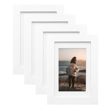 KINLINK 8x10 Picture Frames Natural Wood Frames with Acrylic Plexiglass for Pictures 4x6/5x7 with Mat or 8x10 without Mat, Tabletop and Wall Mounting Display, Set of 4