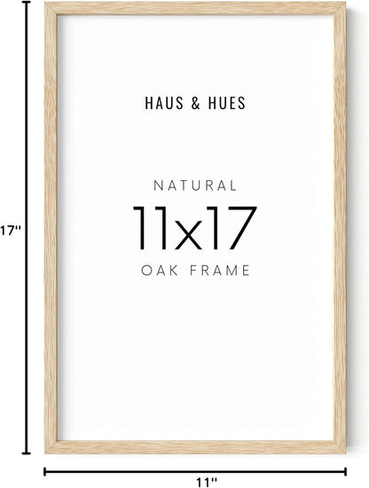 HAUS AND HUES 11x17 Picture Frame - 11 X 17 Frame Wood Picture Frames, 11x17 Poster Frame Wooden Picture Frames, 17x11 Picture Frame Wooden Frames, Frame 11x17 Natural Wood Frame (Beige Oak Frame)