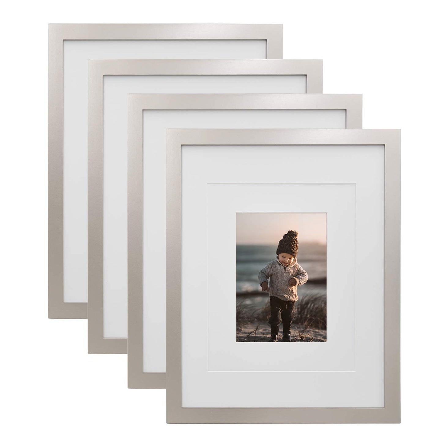 KINLINK 8x10 Picture Frames Natural Wood Frames with Acrylic Plexiglass for Pictures 4x6/5x7 with Mat or 8x10 without Mat, Tabletop and Wall Mounting Display, Set of 4