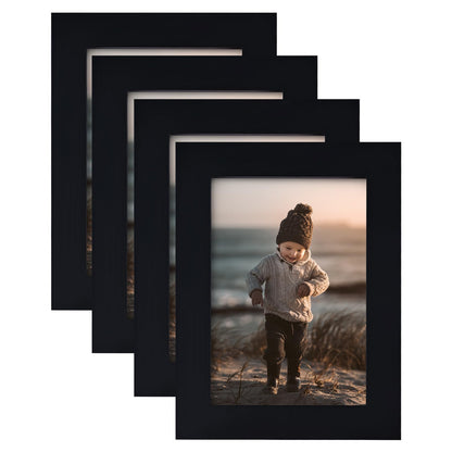 KINLINK 8x10 Picture Frames Natural Wood Frames with Acrylic Plexiglass for Pictures 4x6/5x7 with Mat or 8x10 without Mat, Tabletop and Wall Mounting Display, Set of 4