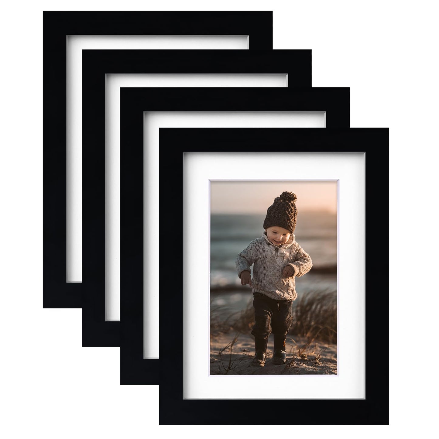 KINLINK 8x10 Picture Frames Natural Wood Frames with Acrylic Plexiglass for Pictures 4x6/5x7 with Mat or 8x10 without Mat, Tabletop and Wall Mounting Display, Set of 4