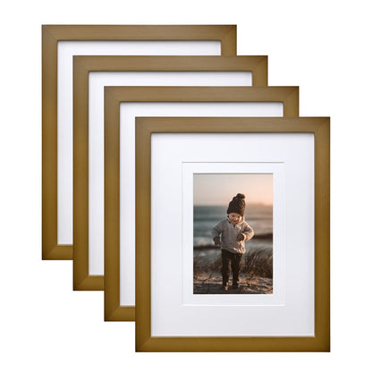 KINLINK 8x10 Picture Frames Natural Wood Frames with Acrylic Plexiglass for Pictures 4x6/5x7 with Mat or 8x10 without Mat, Tabletop and Wall Mounting Display, Set of 4