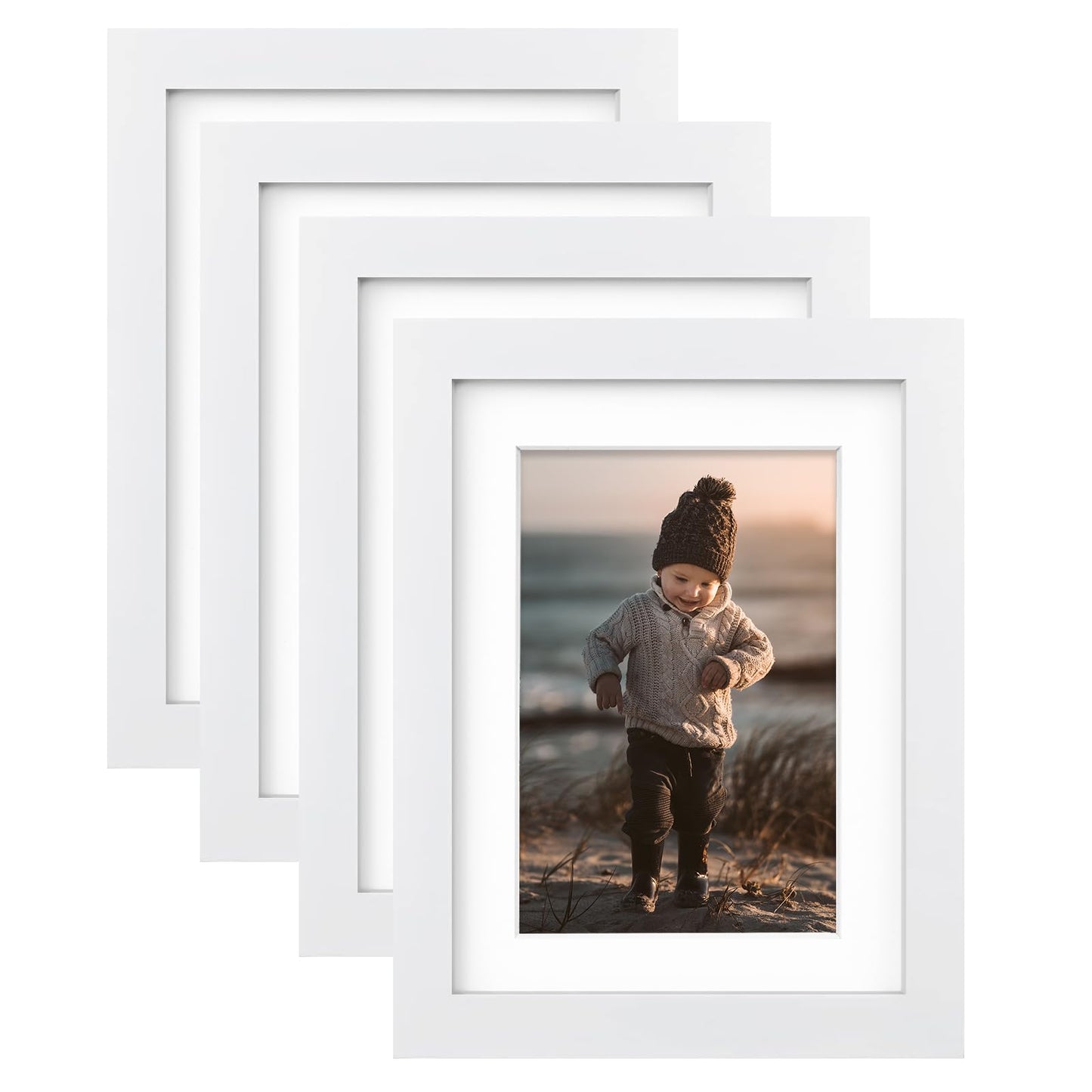 KINLINK 8x10 Picture Frames Natural Wood Frames with Acrylic Plexiglass for Pictures 4x6/5x7 with Mat or 8x10 without Mat, Tabletop and Wall Mounting Display, Set of 4