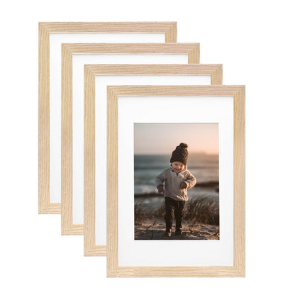 KINLINK 8x10 Picture Frames Natural Wood Frames with Acrylic Plexiglass for Pictures 4x6/5x7 with Mat or 8x10 without Mat, Tabletop and Wall Mounting Display, Set of 4