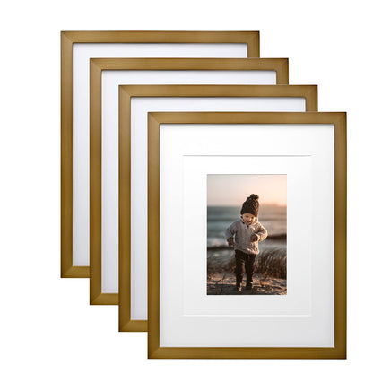 KINLINK 8x10 Picture Frames Natural Wood Frames with Acrylic Plexiglass for Pictures 4x6/5x7 with Mat or 8x10 without Mat, Tabletop and Wall Mounting Display, Set of 4