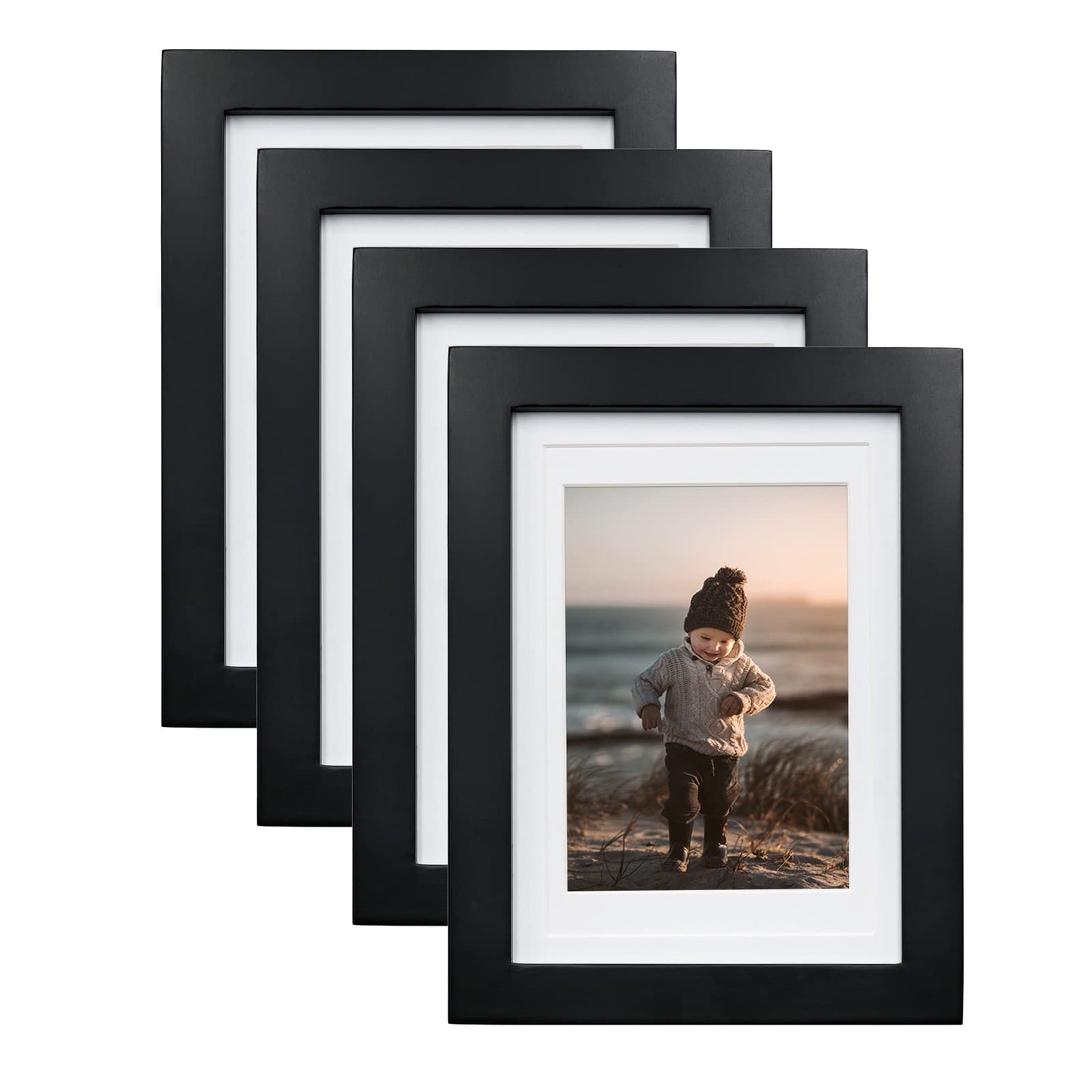 KINLINK 8x10 Picture Frames Natural Wood Frames with Acrylic Plexiglass for Pictures 4x6/5x7 with Mat or 8x10 without Mat, Tabletop and Wall Mounting Display, Set of 4