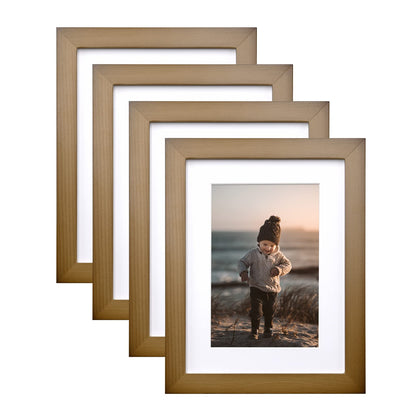 KINLINK 8x10 Picture Frames Natural Wood Frames with Acrylic Plexiglass for Pictures 4x6/5x7 with Mat or 8x10 without Mat, Tabletop and Wall Mounting Display, Set of 4