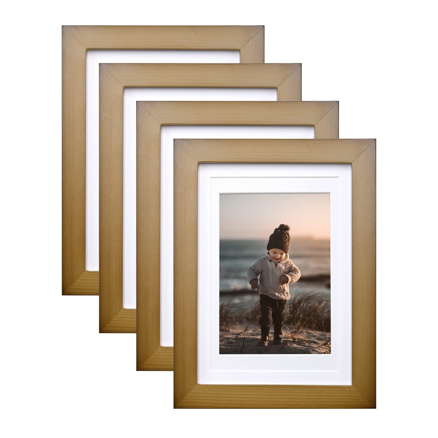 KINLINK 8x10 Picture Frames Natural Wood Frames with Acrylic Plexiglass for Pictures 4x6/5x7 with Mat or 8x10 without Mat, Tabletop and Wall Mounting Display, Set of 4