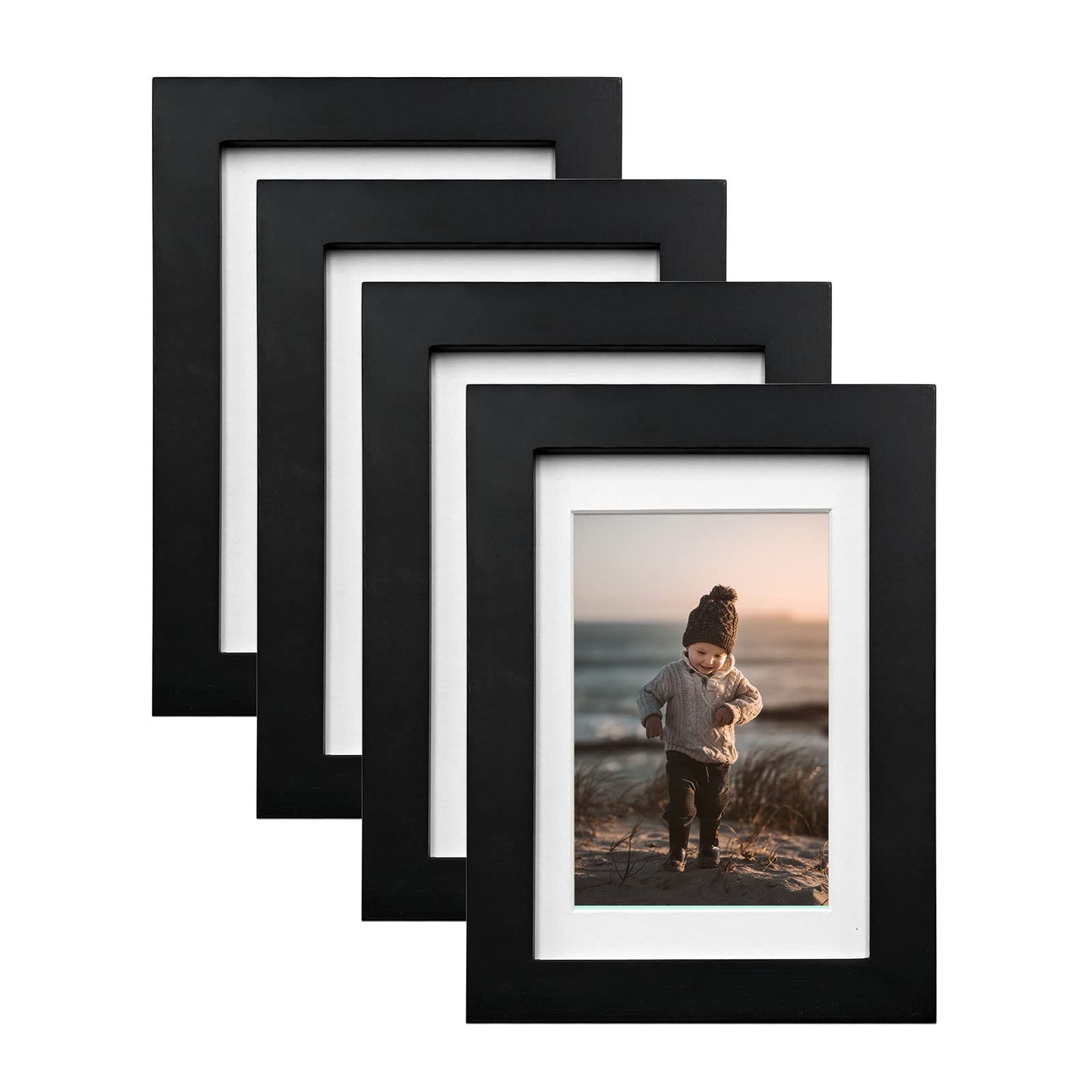 KINLINK 8x10 Picture Frames Natural Wood Frames with Acrylic Plexiglass for Pictures 4x6/5x7 with Mat or 8x10 without Mat, Tabletop and Wall Mounting Display, Set of 4