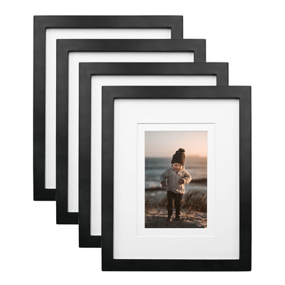 KINLINK 8x10 Picture Frames Natural Wood Frames with Acrylic Plexiglass for Pictures 4x6/5x7 with Mat or 8x10 without Mat, Tabletop and Wall Mounting Display, Set of 4