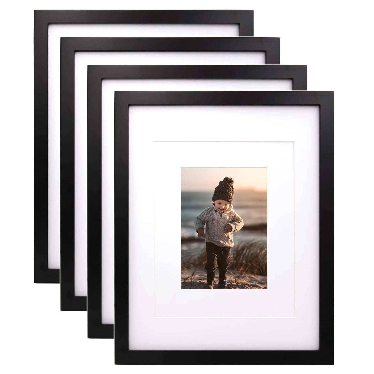 KINLINK 8x10 Picture Frames Natural Wood Frames with Acrylic Plexiglass for Pictures 4x6/5x7 with Mat or 8x10 without Mat, Tabletop and Wall Mounting Display, Set of 4