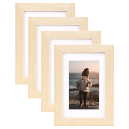 KINLINK 8x10 Picture Frames Natural Wood Frames with Acrylic Plexiglass for Pictures 4x6/5x7 with Mat or 8x10 without Mat, Tabletop and Wall Mounting Display, Set of 4