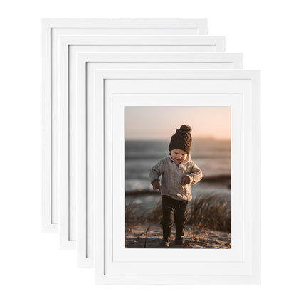 KINLINK 8x10 Picture Frames Natural Wood Frames with Acrylic Plexiglass for Pictures 4x6/5x7 with Mat or 8x10 without Mat, Tabletop and Wall Mounting Display, Set of 4