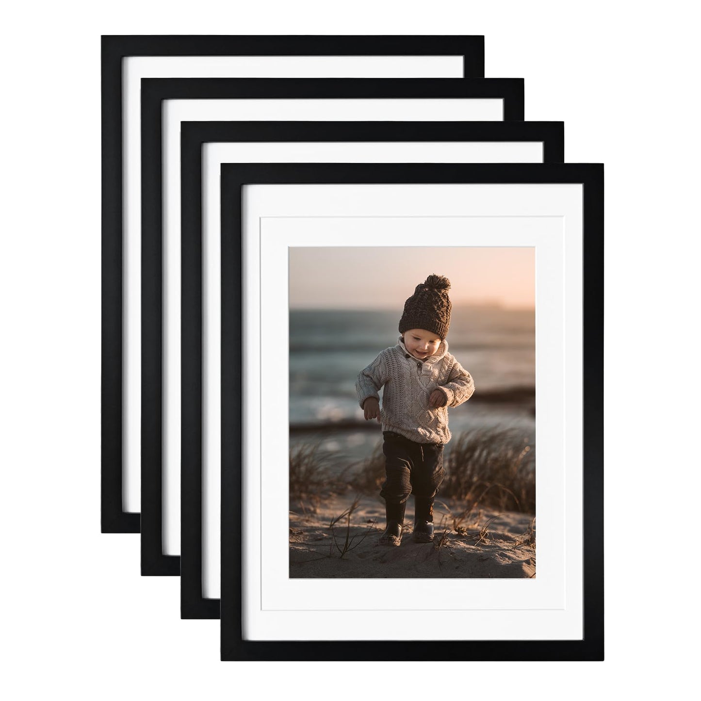 KINLINK 8x10 Picture Frames Natural Wood Frames with Acrylic Plexiglass for Pictures 4x6/5x7 with Mat or 8x10 without Mat, Tabletop and Wall Mounting Display, Set of 4