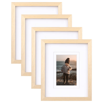 KINLINK 8x10 Picture Frames Natural Wood Frames with Acrylic Plexiglass for Pictures 4x6/5x7 with Mat or 8x10 without Mat, Tabletop and Wall Mounting Display, Set of 4