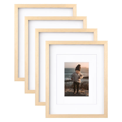 KINLINK 8x10 Picture Frames Natural Wood Frames with Acrylic Plexiglass for Pictures 4x6/5x7 with Mat or 8x10 without Mat, Tabletop and Wall Mounting Display, Set of 4