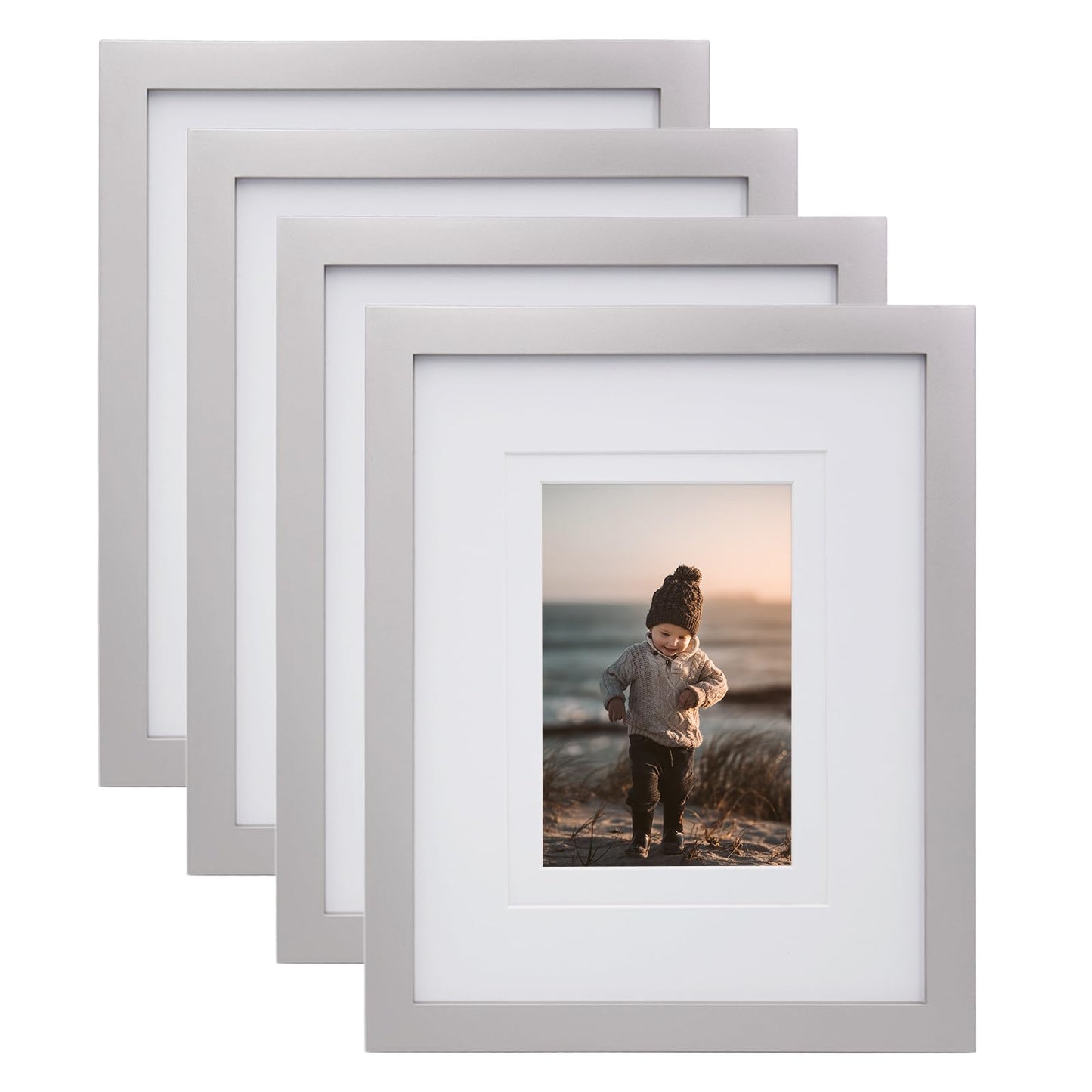 KINLINK 8x10 Picture Frames Natural Wood Frames with Acrylic Plexiglass for Pictures 4x6/5x7 with Mat or 8x10 without Mat, Tabletop and Wall Mounting Display, Set of 4