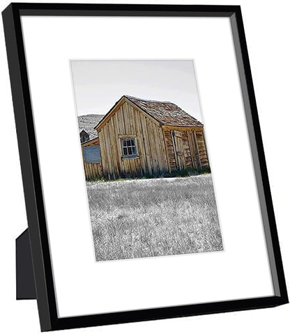 Golden State Art, 8x10 Black Picture Frame Display Photo 5x7 with Mat or 8 x 10 Without Mat for Wall Mounting Aluminum Frames with Real Glass (Pack of 1)