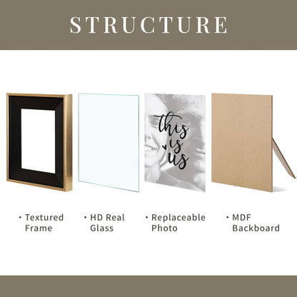 ArtbyHannah 2 Pack 8x10 Inch Black Gold Picture Frame Set with High Definition Glass for Tabletop Display and Wall Mounting Photo Frame for Wedding or Home Decoration Mother's Day Gift