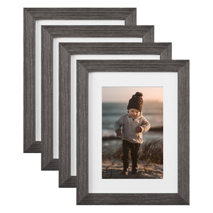 KINLINK 8x10 Picture Frames Natural Wood Frames with Acrylic Plexiglass for Pictures 4x6/5x7 with Mat or 8x10 without Mat, Tabletop and Wall Mounting Display, Set of 4