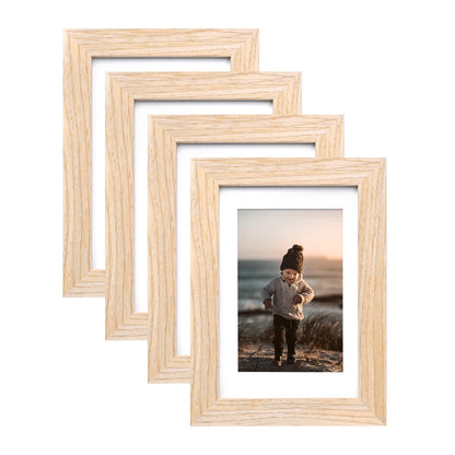 KINLINK 8x10 Picture Frames Natural Wood Frames with Acrylic Plexiglass for Pictures 4x6/5x7 with Mat or 8x10 without Mat, Tabletop and Wall Mounting Display, Set of 4