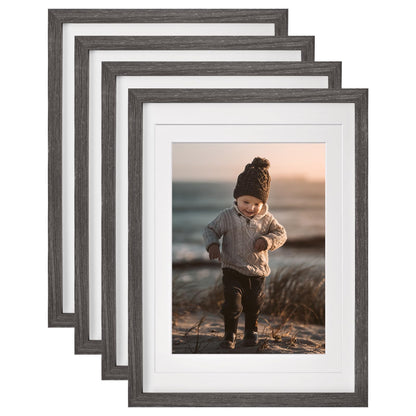 KINLINK 8x10 Picture Frames Natural Wood Frames with Acrylic Plexiglass for Pictures 4x6/5x7 with Mat or 8x10 without Mat, Tabletop and Wall Mounting Display, Set of 4