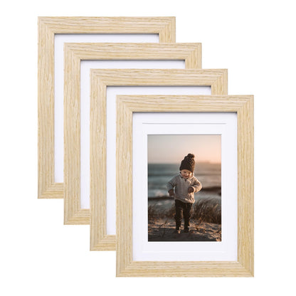 KINLINK 8x10 Picture Frames Natural Wood Frames with Acrylic Plexiglass for Pictures 4x6/5x7 with Mat or 8x10 without Mat, Tabletop and Wall Mounting Display, Set of 4