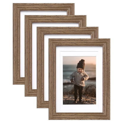 KINLINK 8x10 Picture Frames Natural Wood Frames with Acrylic Plexiglass for Pictures 4x6/5x7 with Mat or 8x10 without Mat, Tabletop and Wall Mounting Display, Set of 4