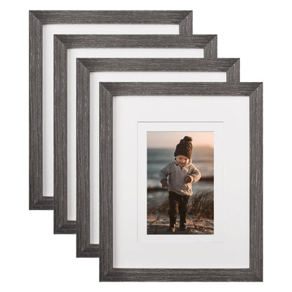 KINLINK 8x10 Picture Frames Natural Wood Frames with Acrylic Plexiglass for Pictures 4x6/5x7 with Mat or 8x10 without Mat, Tabletop and Wall Mounting Display, Set of 4