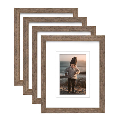 KINLINK 8x10 Picture Frames Natural Wood Frames with Acrylic Plexiglass for Pictures 4x6/5x7 with Mat or 8x10 without Mat, Tabletop and Wall Mounting Display, Set of 4