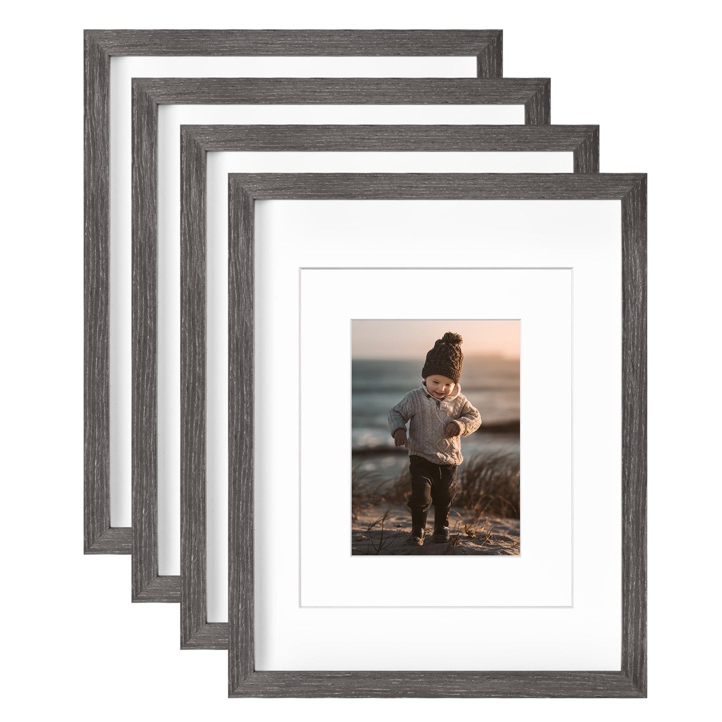 KINLINK 8x10 Picture Frames Natural Wood Frames with Acrylic Plexiglass for Pictures 4x6/5x7 with Mat or 8x10 without Mat, Tabletop and Wall Mounting Display, Set of 4