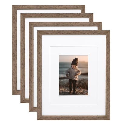 KINLINK 8x10 Picture Frames Natural Wood Frames with Acrylic Plexiglass for Pictures 4x6/5x7 with Mat or 8x10 without Mat, Tabletop and Wall Mounting Display, Set of 4