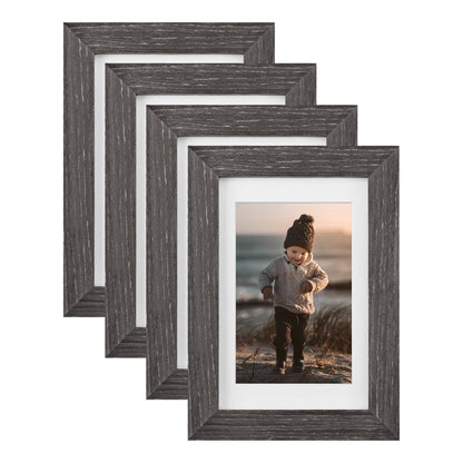 KINLINK 8x10 Picture Frames Natural Wood Frames with Acrylic Plexiglass for Pictures 4x6/5x7 with Mat or 8x10 without Mat, Tabletop and Wall Mounting Display, Set of 4