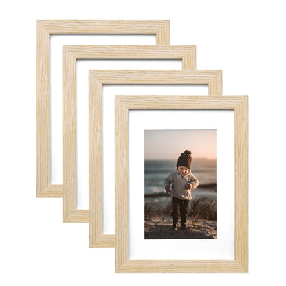 KINLINK 8x10 Picture Frames Natural Wood Frames with Acrylic Plexiglass for Pictures 4x6/5x7 with Mat or 8x10 without Mat, Tabletop and Wall Mounting Display, Set of 4