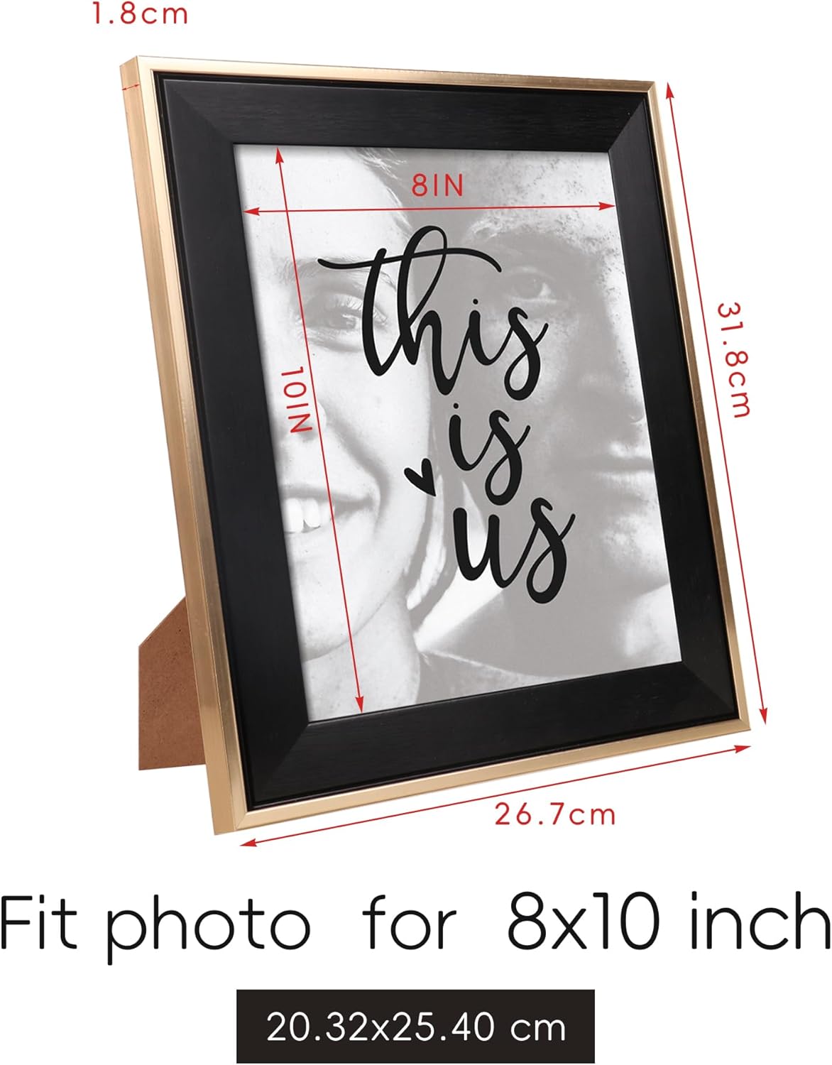 ArtbyHannah 2 Pack 8x10 Inch Black Gold Picture Frame Set with High Definition Glass for Tabletop Display and Wall Mounting Photo Frame for Wedding or Home Decoration Mother's Day Gift