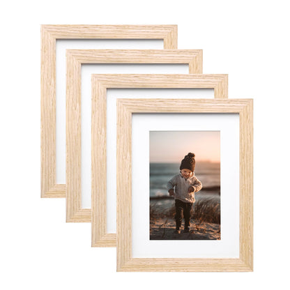 KINLINK 8x10 Picture Frames Natural Wood Frames with Acrylic Plexiglass for Pictures 4x6/5x7 with Mat or 8x10 without Mat, Tabletop and Wall Mounting Display, Set of 4