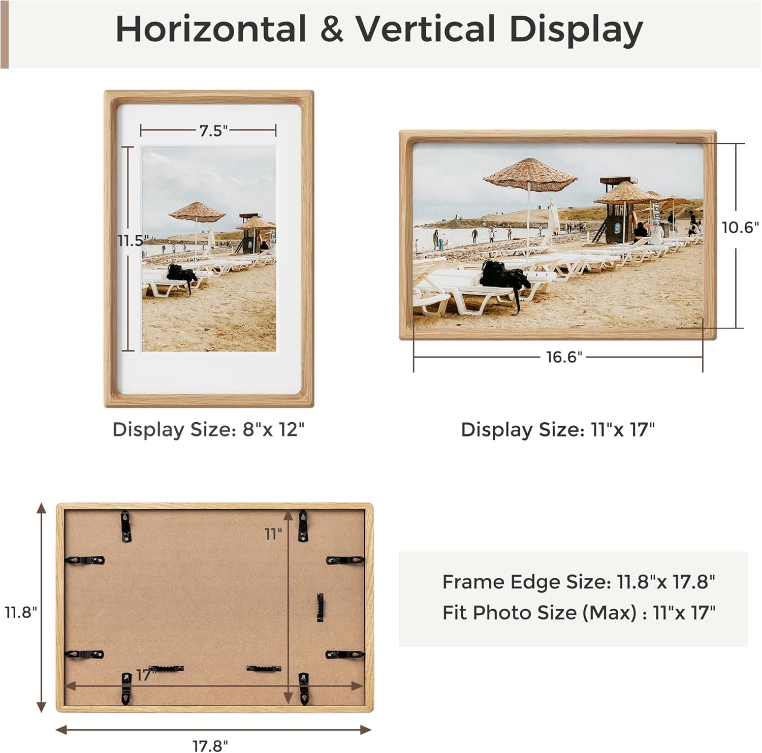 11x17 Picture Frames Natural Oak,Original Wood Hand Make Crafted Diploma Frame with Mat to 8x12 Graduation Picture Display,Family Picture,Wedding Picture,Photo,Certificate Wall Mounted