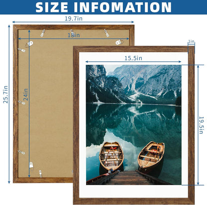 18x24 Frame Set of 2, Rustic Brown Wood Style - Display 18 x 24 Poster without Mat or 16x24 Picture with Mat, Wall Mounting Horizontal and Vertical