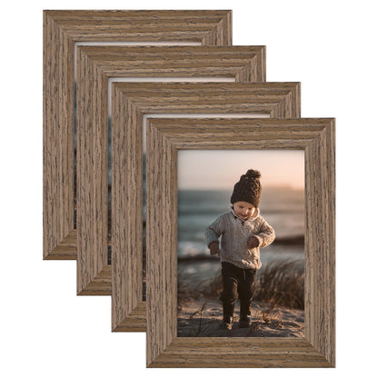 KINLINK 8x10 Picture Frames Natural Wood Frames with Acrylic Plexiglass for Pictures 4x6/5x7 with Mat or 8x10 without Mat, Tabletop and Wall Mounting Display, Set of 4